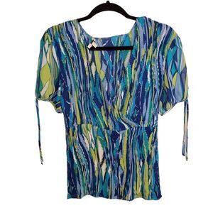 Nicola Crinkle Stretch Wrap Tie Sleeve Accent Top